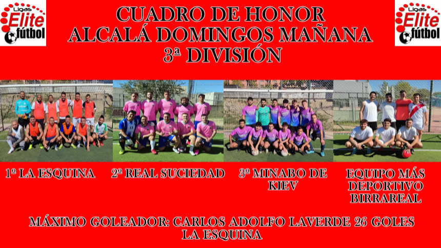 CUADRO DE HONOR; ALCALÁ DOMINGOS MAÑANA 3ª DIVISIÓN